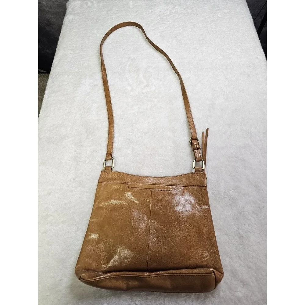 HOBO Cambel Natural Soft Polished Leather Crossbody‎ Bag Antique Brass Hardware